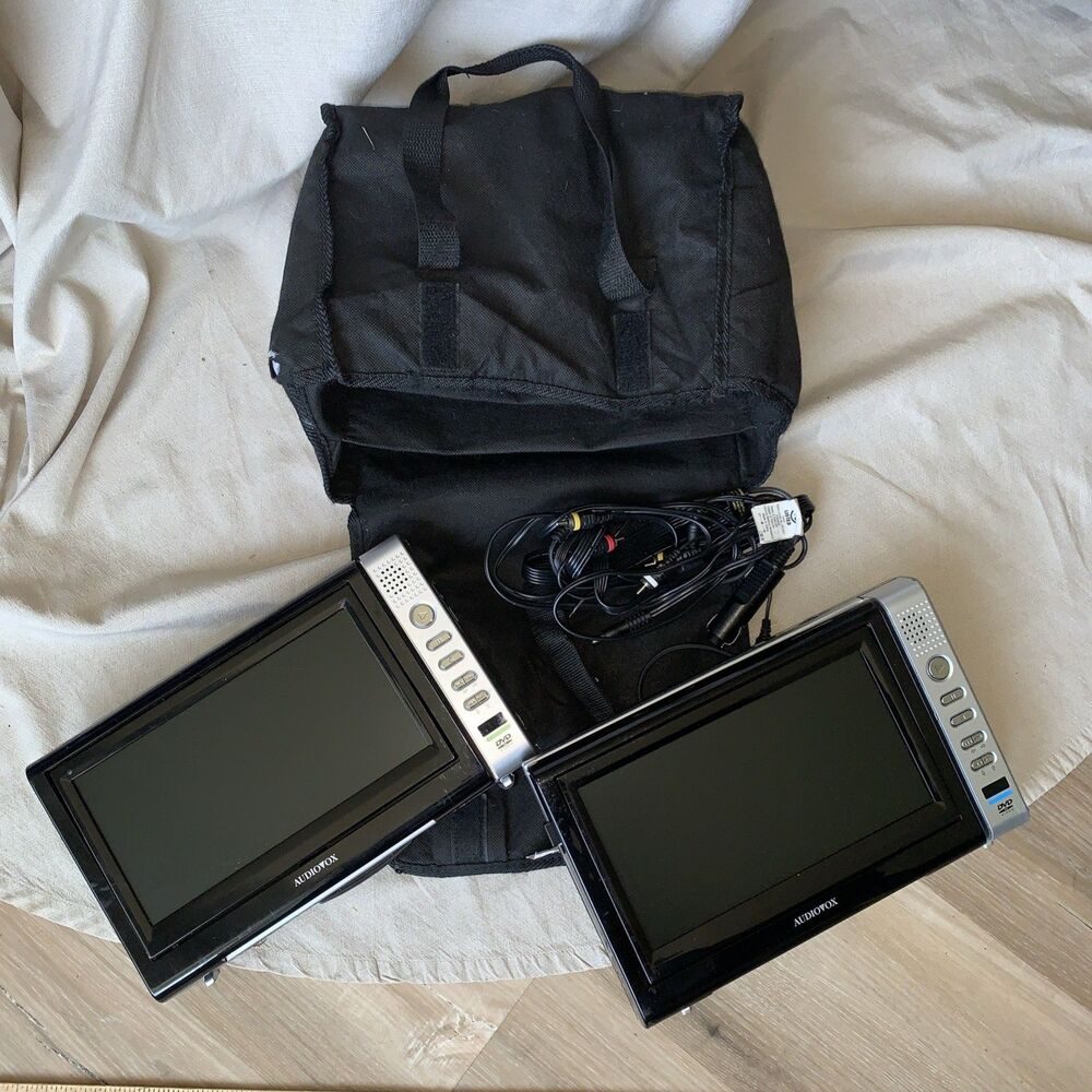 Pair of Audiovox 9" Twin DVD Players PVS72901 w/ Wires, Carrying Bag